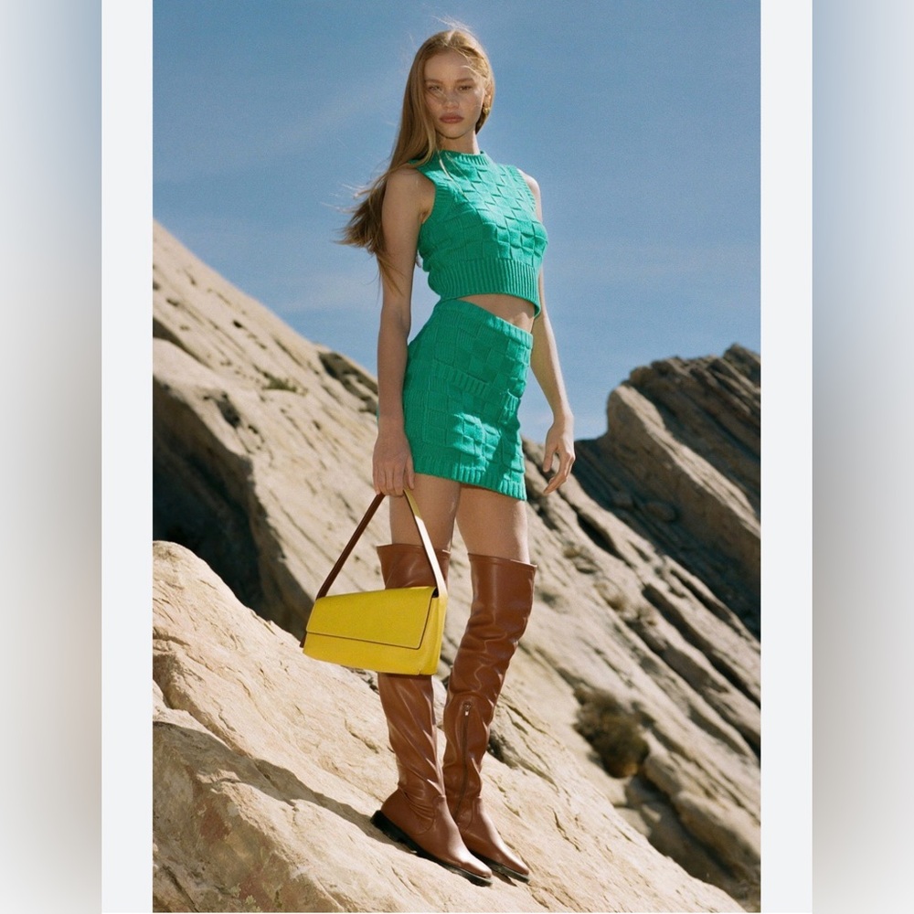Staud - Knit Dunes Mini Skirt in Seaglass (Teal) - size Small - New with Tags